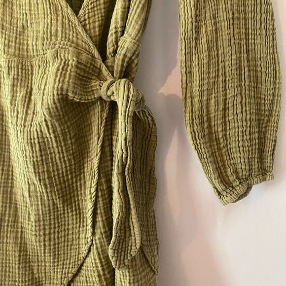 Anthropologie Olive Green V-Neck Wrap Long Sleeve Mini Dress Women's size XS - Picture 6 of 10